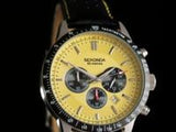 Sekonda Velocity Chronograph Mens Watch | Silver Case & Leather Strap With Yellow Dial | 1395