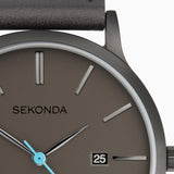 Sekonda Bergen Mens Watch | Black Case & Leather Upper Strap With Grey Dial | 1844