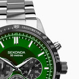 Sekonda Velocity Chronograph Mens Watch | Silver Case & Stainless Steel Bracelet With Green Dial | 1913