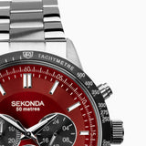 Sekonda Velocity Chronograph Mens Watch | Silver Case & Stainless Steel Bracelet With Red Dial | 1914