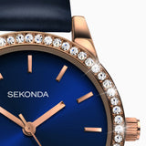 Sekonda Day To Night Ladies Watch | Rose Gold Case & Pu Strap With Blue Dial | 2453