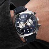 Sekonda Airborne Mens Chronograph Watch | Silver Case & Blue Leather Strap With Blue Dial | 30027