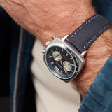 Sekonda Airborne Mens Chronograph Watch | Silver Case & Blue Leather Strap With Blue Dial | 30027