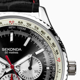Sekonda Maverick Mens Watch | Silver Case & Black Leather Strap With Black Dial | 30035