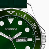 Sekonda Balearic Mens Watch | Silver Alloy Case & Green Rubber Strap With Green Dial | 30119