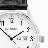 Sekonda Easy Reader Ladies Watch | Silver Alloy Case & Black Leather Strap With White Dial | 30121