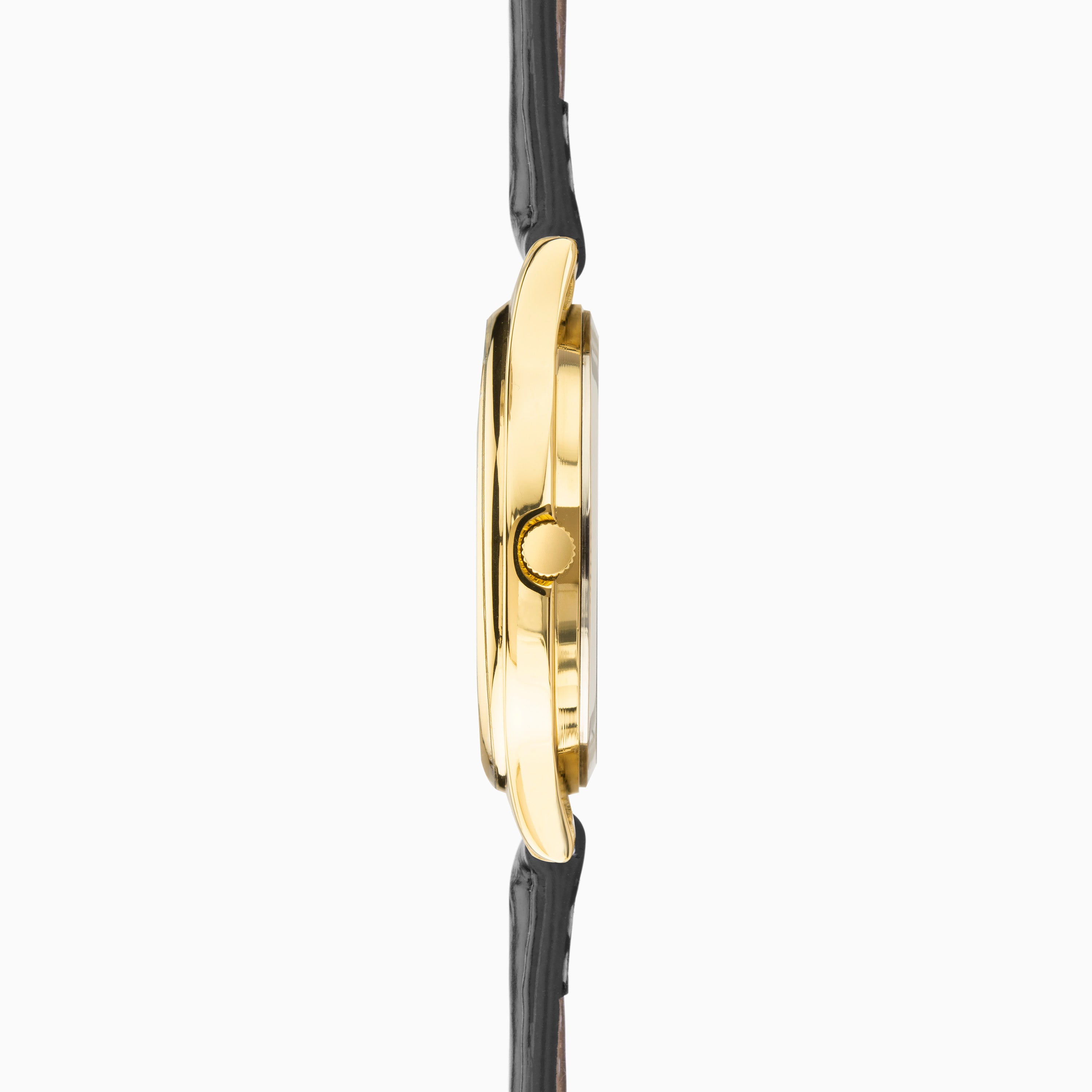 Sekonda Easy Reader Ladies Watch | Gold Alloy Case & Black Leather Strap With White Dial | 30123