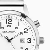 Sekonda Easy Reader Mens Watch | Silver Alloy Case & Stainless Steel Expander Bracelet With White Dial | 30126