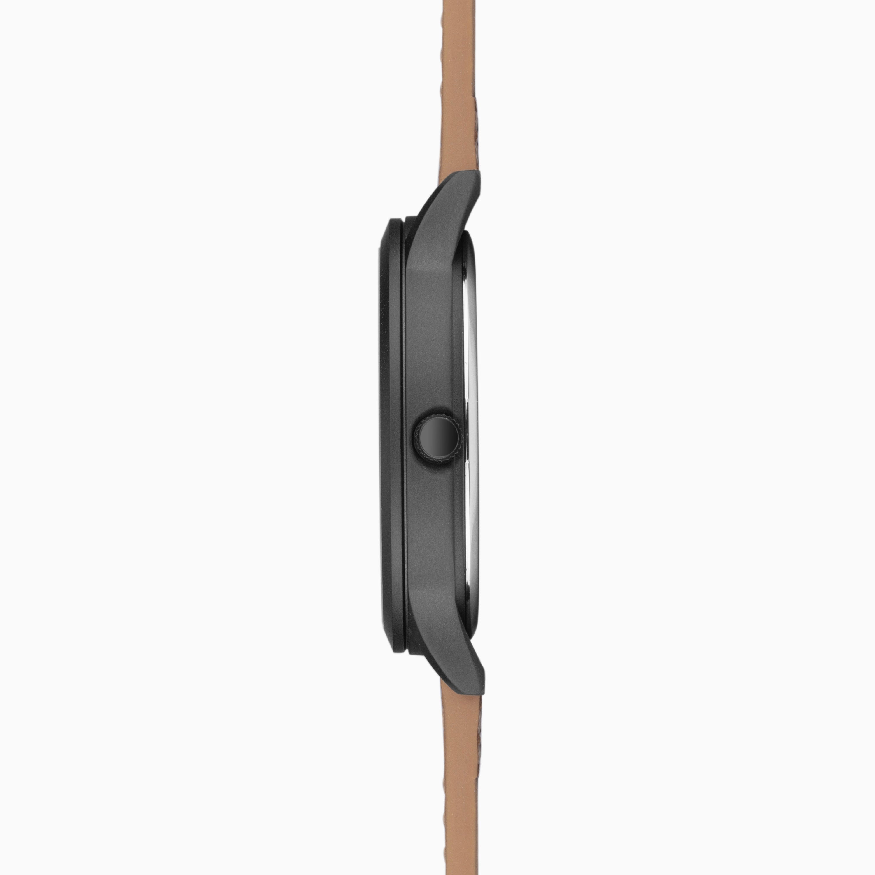 Sekonda Bergen Mens Watch | Black Alloy Case & Tan Leather Strap With Black Dial | 30133