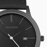 Sekonda Bergen Mens Watch | Black Alloy Case & Black Leather Strap With Black Dial | 30134