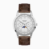 Sekonda Armstrong Moon Phase Mens Watch | Silver Alloy Case & Brown Leather Strap With Silver Dial | 30146