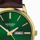 Sekonda Jackson Menã¢¬¢S Watch | Gold Alloy Case & Brown Leather Strap With Green Dial | 30151