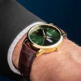 Sekonda Jackson Menã¢¬¢S Watch | Gold Alloy Case & Brown Leather Strap With Green Dial | 30151