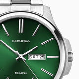 Sekonda Jones Menã¢¬¢S Watch | Silver Stainless Steel Case & Bracelet With Green Dial | 30152
