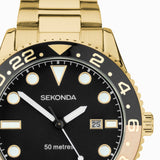 Sekonda Ocean Menã¢¬¢S Watch | Gold Alloy Case & Stainless Steel Bracelet With Black Dial | 30198