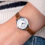 Sekonda Easy Reader Ladies Watch | Silver Case & Brown Leather Strap With White Dial | 40479
