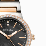 Sekonda Amelia Ladies Watch | Two Tone Case & Alloy Bracelet With Black Dial | 40493