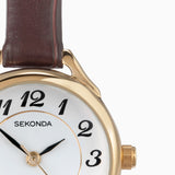 Sekonda Easy Reader Ladies Watch | Gold Case & Leather Strap With White Dial | 4701