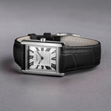Accurist Rectangle Ladies Watch | Silver Case & Black Leather Strap With White Dial | 26Mm | 71001
