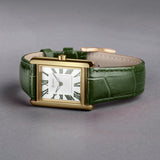 Accurist Rectangle Ladies Watch | Gold Case & Green Leather Strap With White Dial | 26Mm | 71003