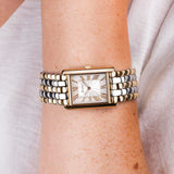 Accurist Rectangle Ladies Watch | Gold Case & Two Tone Stainless Steel Bracelet With White Dial | 26Mm | 71009