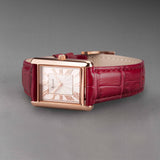 Accurist Rectangle Ladies Watch | Rose Gold Case & Burgundy Leather Strap With White Dial | 26Mm | 71010