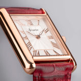 Accurist Rectangle Ladies Watch | Rose Gold Case & Burgundy Leather Strap With White Dial | 26Mm | 71010