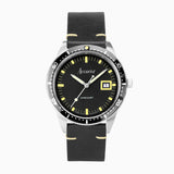 Accurist Dive Men'S Watch | Silver Case & Black Leather Strap With Black Dial | 42Mm | 72001