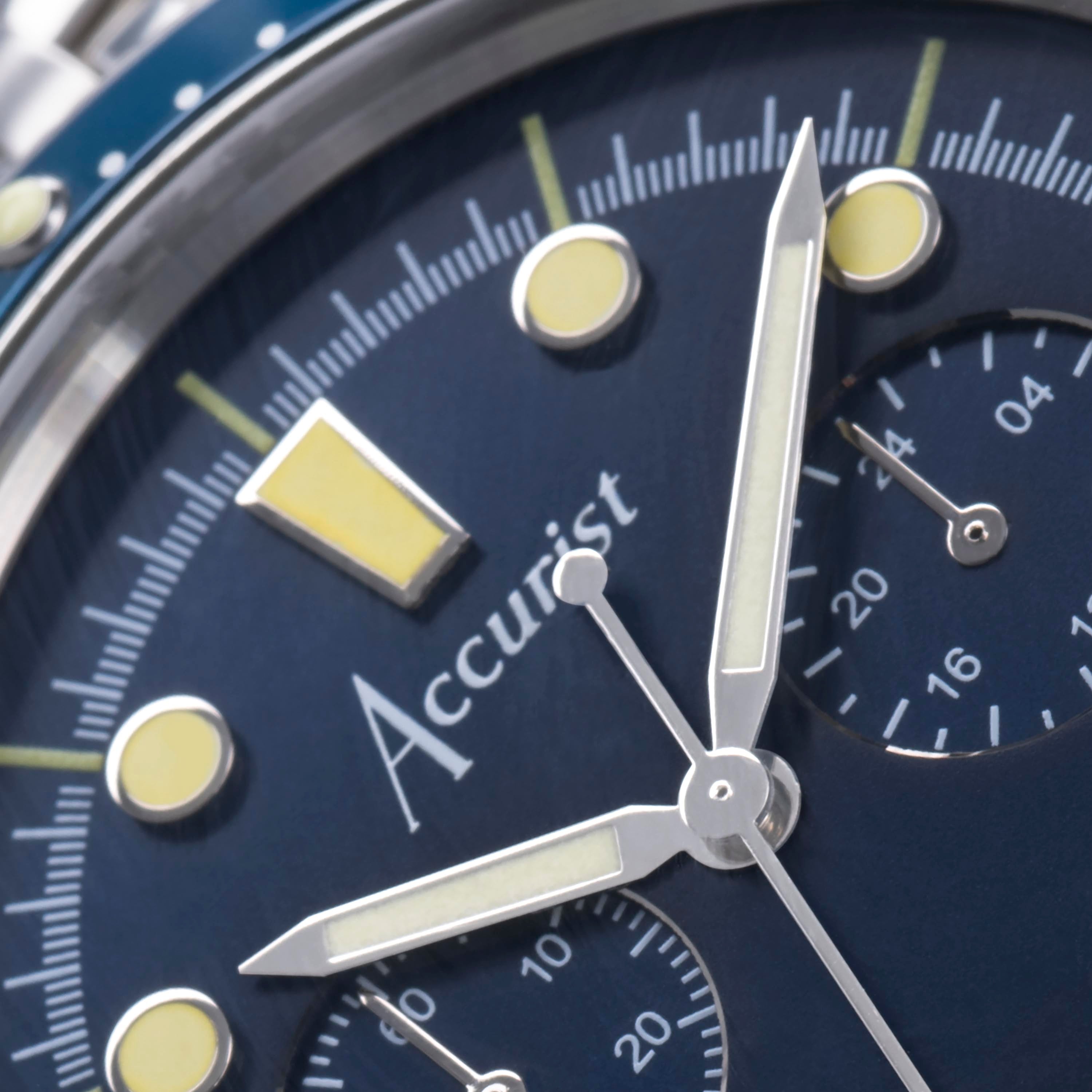 Accurist Dive Men'S Chronograph Watch | Silver Case & Stainless Steel Bracelet With Windermere Blue Dial | 42Mm | 72004