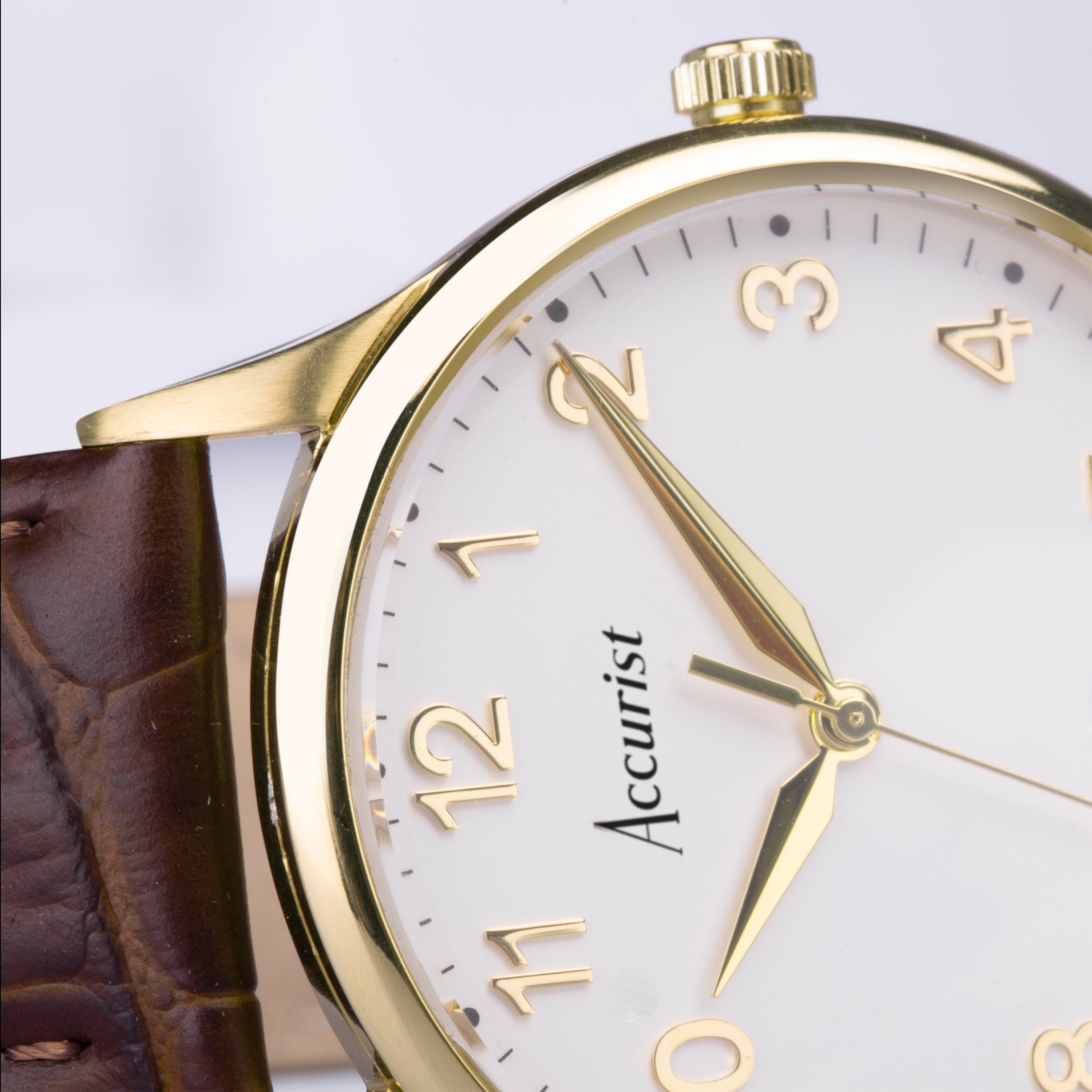 Accurist Classic Men'S Watch | Gold Case & Brown Leather Strap With White Dial | 37Mm | 73001