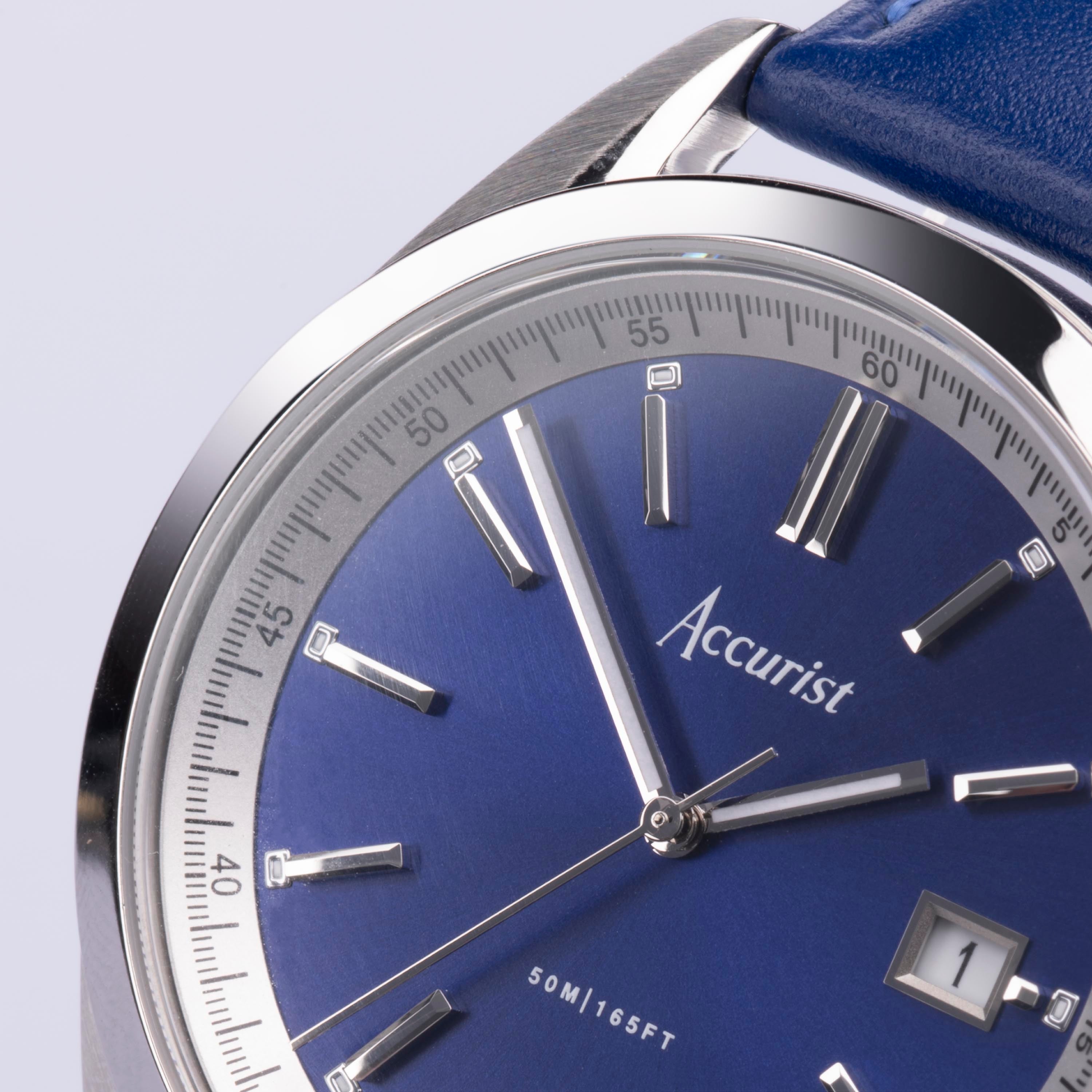 Accurist Everyday Men'S Watch | Silver Case & Blue Leather Strap With Oxford Blue Dial | 40Mm | 74010