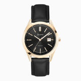 Accurist Everyday Men'S Watch | Gold Case & Black Leather Strap With Black Dial | 40Mm | 74012