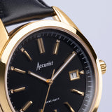 Accurist Everyday Men'S Watch | Gold Case & Black Leather Strap With Black Dial | 40Mm | 74012