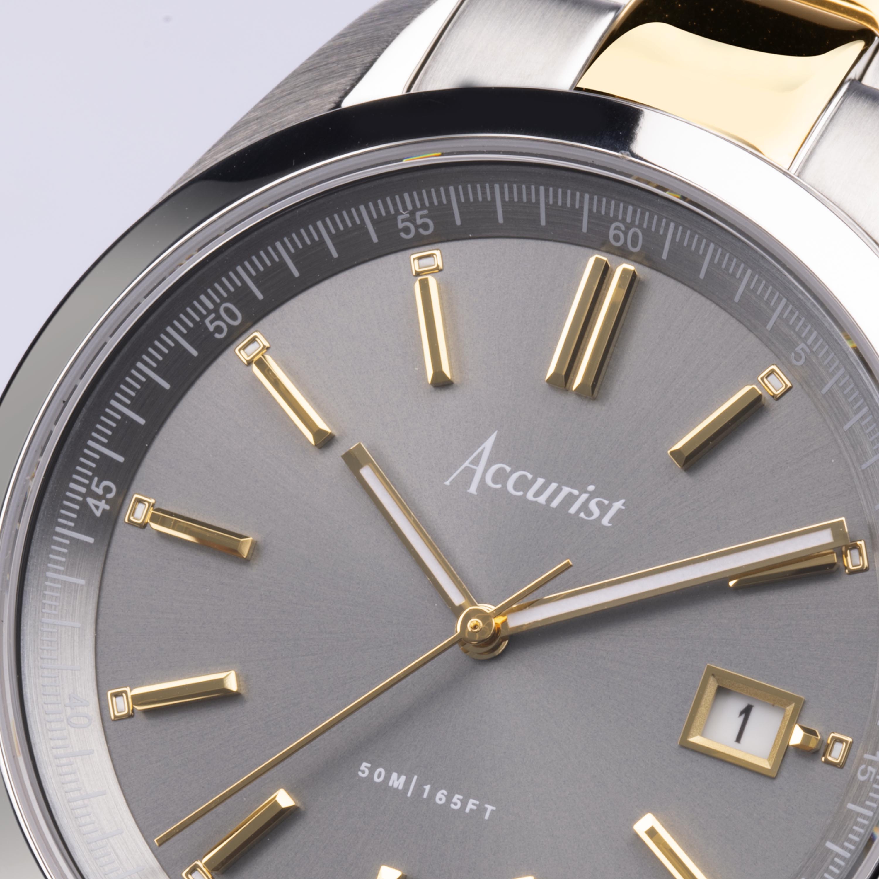 Accurist Everyday Men'S Watch | Silver Case & Two Tone Stainless Steel Bracelet With Grey Dial | 40Mm | 74013