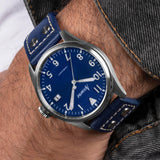 Accurist Aviation Men'S Watch | Silver Case & Blue Leather Strap With Windsor Blue Dial | 41Mm | 76001