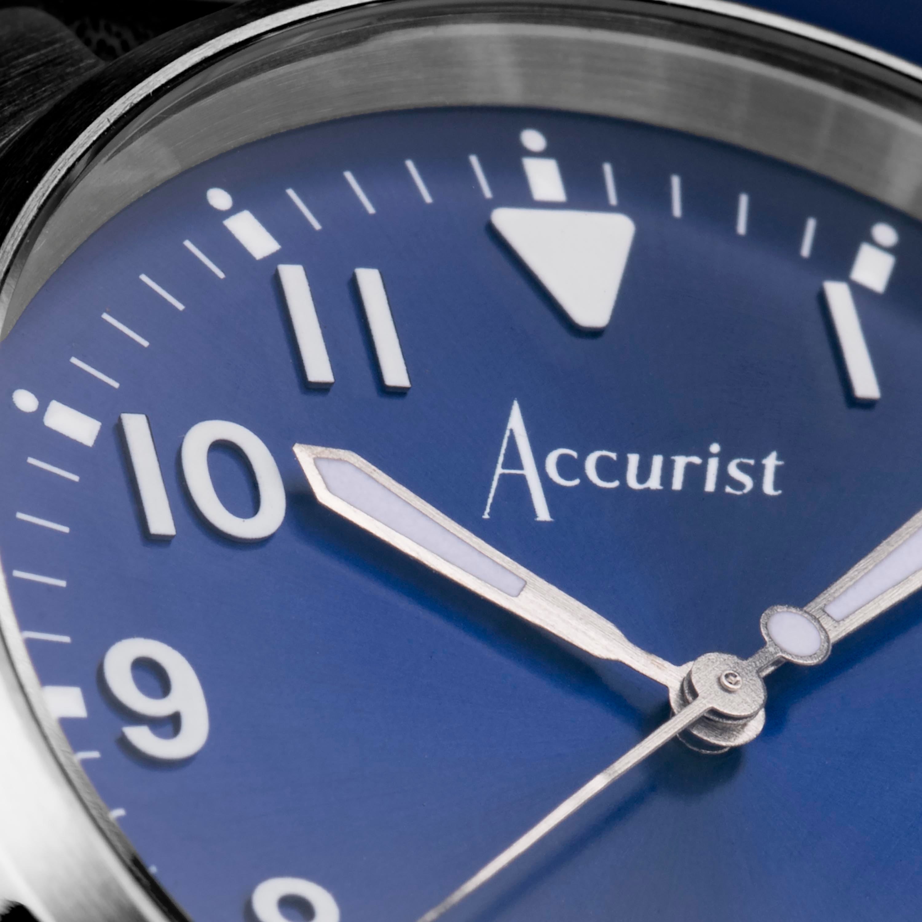 Accurist Aviation Men'S Watch | Silver Case & Blue Leather Strap With Windsor Blue Dial | 41Mm | 76001
