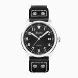 Accurist Aviation Men'S Watch | Silver Case & Black Leather Strap With Black Dial | 41Mm | 76004