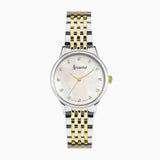 Accurist Dress Diamond Ladies Watch | Silver Stainless Steel Case & Two Tone Bracelet With White Mother Of Pearl Dial | 28Mm | 77006