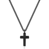 Long Necklace And Ruthenium Color Pvd Coating With Cross Shaped Pendant, Black Enamel And Black Zircons.|Bbc03
