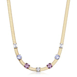 Choker Necklace With 14K Gold Pvd Coating, Amethyst Color Round, Cushion, Square, And Baguette Cubic Zirconia. | Big06