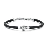 Black Leather Bracelet With A Central Sphere In . | Bii11