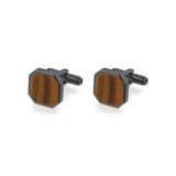 Cufflinks And Ruthenium Color Pvd Coating With Yellow Tiger'S Eye.|Bik134