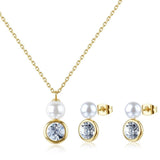Limited Edition Necklace And Earrings Set In  With Gold Color Pvd Finish, With Crystals And Pearls | Ble37
