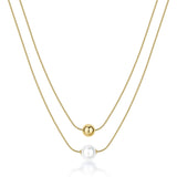 Choker Necklace With 14K Gold Pvd Coating, Double Strand With A Sphere Pendant And Shell Pearl. | Bpc47