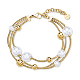 Multi-Strand Bracelet With 14K Gold Pvd Coating, Featuring Spheres And Shell Pearls. | Bpc59