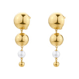 Dangling Earrings With 14K Gold Pvd Coating, Featuring Spheres And Shell Pearls. | Bpc61