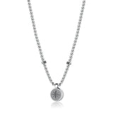 Choker Necklace And Ruthenium Color Pvd Coating With Wind Rose Symbol Pendant And Mother-Of-Pearl On The Back.|Bpn01