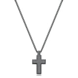 Long Chain Necklace In Polished And Sandblasted , With Ruthenium Color Pvd Coating  And Cross-Shaped Charm.|Bul56