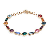 Bracelet And 14K Gold Pvd Coating With A Central Pendant With Drop, Oval And Round-Shaped Crystals In Clear, Erinite And Chrysolite Colors. | Bym207