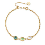 Bracelet And 14K Gold Pvd Coating With A Central Pendant With Drop, Oval And Round-Shaped Crystals In Clear, Erinite And Chrysolite Colors. | Bym207